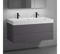 neoro n50 Meuble bas l : 120 cm, 2 tiroirs, lavabo double blanc mat avec 2 trous percés, BN0141WM+BN0424GR,