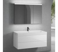 neoro n50 Meuble bas l : 120 cm, 2 tiroirs, vasque blanc mat avec 1 trou percé, avec armoire de toilette,, BN0140WM+BN0424WH+BN0475MI,