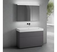 neoro n50 Meuble bas l : 120 cm, 2 tiroirs, vasque blanc mat sans trou percé, avec armoire de toilette,, BN0136WM+BN0444GR+BN0475MI,