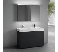 neoro n50 Meuble bas l : 120 cm, 2 tiroirs, vasque double blanc mat avec 2 trous percés, avec armoire de toilette,, BN0141WM+BN0444BM+BN0475MI,
