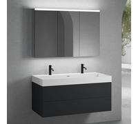 neoro n50 Meuble bas l : 120 cm, 2 tiroirs, vasque double blanc mat avec 2 trous percés, avec armoire de toilette,, BN0141WM+BN0424BM+BN0475MI,