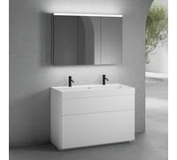 neoro n50 Meuble bas l : 120 cm, 2 tiroirs, vasque double blanc mat avec 2 trous percés, avec armoire de toilette,, BN0141WM+BN0444WM+BN0475MI,