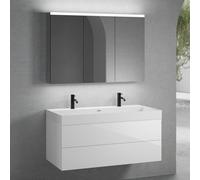 neoro n50 Meuble bas l : 120 cm, 2 tiroirs, vasque double blanc mat avec 2 trous percés, avec armoire de toilette,, BN0141WM+BN0424WH+BN0475MI,
