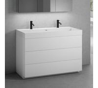 neoro n50 Meuble bas l : 120 cm, 3 tiroirs, lavabo double blanc mat avec 2 trous percés, BN0141WM+BN0454WM,