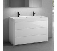 neoro n50 Meuble bas l : 120 cm, 3 tiroirs, lavabo double blanc mat avec 2 trous percés, BN0141WM+BN0454WH,