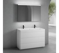 neoro n50 Meuble bas l : 120 cm, 3 tiroirs, vasque double blanc mat avec 2 trous percés, avec armoire de toilette,, BN0141WM+BN0454WM+BN0475MI,