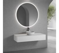 neoro n50 Meuble bas l : 140 cm, 1 tiroir, vasque Ø 45 cm blanc mat, avec miroir n30,, BN0106WM+BN0492WM+BN0408WM+BN0012MI,