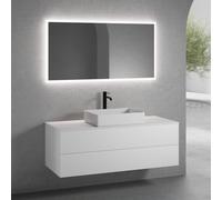 neoro n50 Meuble bas l : 140 cm, 2 tiroirs, vasque l : 58 cm blanc mat, avec miroir n30,, BN0065WM+BN0496WM+BN0408WH+BN0006MI,