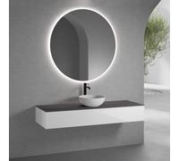 neoro n50 Meuble bas l : 160 cm, 1 tiroir, vasque Ø 45 cm blanc mat, avec miroir n30,, BN0106WM+BN0493WH+BN0405GR+BN0012MI,