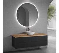 neoro n50 Meuble bas l : 160 cm, 2 tiroirs, vasque Ø 40 cm blanc mat, avec miroir n30,, BN0064WM+BN0497BM+BN0405W1+BN0012MI,