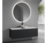 neoro n50 Meuble bas l : 160 cm, 2 tiroirs, vasque Ø 40 cm blanc mat, avec miroir n30,, BN0064WM+BN0497BM+BN0405WM+BN0012MI,