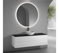 neoro n50 Meuble bas l : 160 cm, 2 tiroirs, vasque Ø 45 cm blanc mat, avec miroir n30,, BN0106WM+BN0497WH+BN0405BM+BN0012MI,