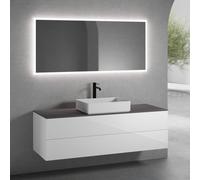 neoro n50 Meuble bas l : 160 cm, 2 tiroirs, vasque l : 58 cm blanc mat, avec miroir n30,, BN0065WM+BN0497WH+BN0405GR+BN0007MI,