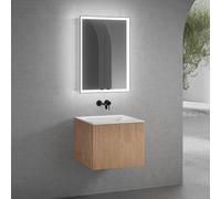 neoro n50 Meuble bas l: 60 cm, 1 tiroir, façade en chêne striée, vasque sans trou percé blanc mat, avec armoire de toilette n60, BN0093WM+BN0461BPO+BN0491MI,
