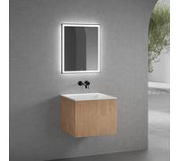neoro n50 Meuble bas l: 60 cm, 1 tiroir, façade en chêne striée, vasque sans trou percé blanc mat, avec miroir, BN0093WM+BN0461BPO+BN0014MI,