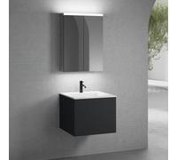 neoro n50 Meuble bas l: 60 cm, 1 tiroir, vasque blanche mate avec 1 trou de robinetterie, avec armoire de toilette,, BN0092WM+BN0431BM+BN0472MI,