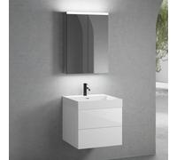 neoro n50 Meuble bas l : 60 cm, 2 tiroirs, vasque blanc mat avec 1 trou percé, avec armoire de toilette,, BN0137WM+BN0421WH+BN0472MI,