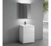 neoro n50 Meuble bas l : 60 cm, 2 tiroirs, vasque blanc mat avec 1 trou percé, avec armoire de toilette,, BN0137WM+BN0441WH+BN0472MI,