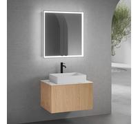 neoro n50 Meuble bas l: 80 cm, 1 tiroir, façade en chêne lisse, vasque l: 58 cm, blanc mat, plan de toilette blanc mat, avec armoire de toilette n60, BN0065WM+BN0432BFO+BN0402WM+BN0492MI,