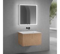neoro n50 Meuble bas l: 80 cm, 1 tiroir, façade en chêne striée, vasque sans trou percé blanc mat, avec armoire de toilette n60, BN0095WM+BN0462BPO+BN0492MI,