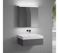 neoro n50 Meuble bas l : 80 cm, 1 tiroir, vasque blanc mat sans trou percé, avec armoire de toilette,, BN0134WM+BN0412GR+BN0473MI,