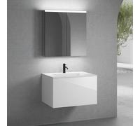 neoro n50 Meuble bas l: 80 cm, 1 tiroir, vasque blanche mate avec 1 trou de robinetterie, avec armoire de toilette,, BN0094WM+BN0432WH+BN0473MI,