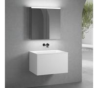 neoro n50 Meuble bas l: 80 cm, 1 tiroir, vasque blanche sans trou de robinetterie, avec armoire de toilette,, BN0095WH+BN0432WM+BN0473MI,