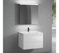 neoro n50 Meuble bas l : 80 cm, 2 tiroirs, vasque blanc mat avec 1 trou percé, avec armoire de toilette,, BN0138WM+BN0422WH+BN0473MI,