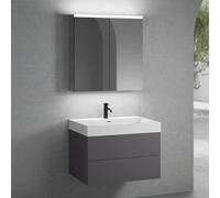 neoro n50 Meuble bas l : 80 cm, 2 tiroirs, vasque blanc mat avec 1 trou percé, avec armoire de toilette,, BN0138WM+BN0422GR+BN0473MI,