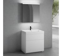 neoro n50 Meuble bas l : 80 cm, 2 tiroirs, vasque blanc mat avec 1 trou percé, avec armoire de toilette,, BN0138WM+BN0442WM+BN0473MI,