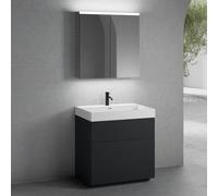 neoro n50 Meuble bas l : 80 cm, 2 tiroirs, vasque blanc mat avec 1 trou percé, avec armoire de toilette,, BN0138WM+BN0442BM+BN0473MI,