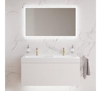 neoro n50 stripes Meuble bas l: 120 cm, 1 tiroir, blanc mat strié, avec miroir, plan vasque double area, BN0156WM+BN0494BWM+BN0029MI,