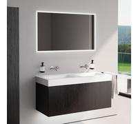 neoro n50 stripes Meuble bas l: 120 cm, 1 tiroir, chêne noir strié, avec miroir, plan vasque double area, BN0161WM+BN0489BBO+BN0005MI,