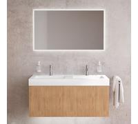 neoro n50 stripes Meuble bas l: 120 cm, 1 tiroir, chêne strié, avec miroir, plan vasque double area, BN0156WM+BN0484BPO+BN0005MI,