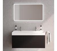 neoro n50 stripes Meuble bas l: 120 cm, 1 tiroir, noir mat strié, avec miroir, plan vasque cube, BN0146WM+BN0494BBM+BN0017MI,