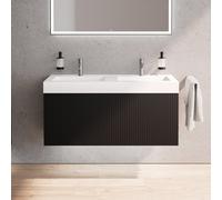 neoro n50 stripes Meuble bas l: 120 cm, 1 tiroir, noir mat strié, plan vasque double area, BN0494BBM+BN0156WM,