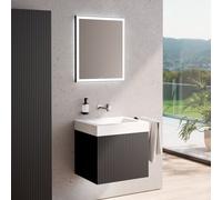 neoro n50 stripes Meuble bas l: 60 cm, 1 tiroir, noir mat strié, avec miroir, vasque area, BN0157WM+BN0491BBM+BN0014MI,