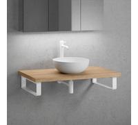 neoro n50 vasque à poser Ø 40 H : 14 cm, avec plan de toilette en bois massif sans découpe l : 100,5 H : 4 P : 51,5 cm, BN0064WM+BN0403W1+2#BN000004,