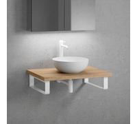 neoro n50 vasque à poser Ø 45 H : 14 cm, avec plan de toilette en bois massif sans découpe l : 80,5 H : 4 P : 51,5 cm, BN0106WM+BN0402W1+2#BN000004,