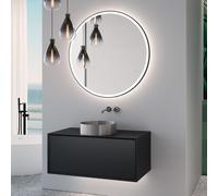 neoro n60 Meuble bas l: 100 cm, 1 tiroir, vasque acier inoxydable brossé, avec miroir éclairé,, BN0734BS+BN0756BM+BN0023MI,