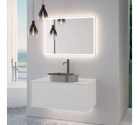 neoro n60 Meuble bas l: 100 cm, 1 tiroir, vasque acier inoxydable brossé, avec miroir éclairé,, BN0737BS+BN0756WM+BN0028MI,