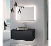 neoro n60 Meuble bas l: 100 cm, 1 tiroir, vasque acier inoxydable brossé, avec miroir éclairé,, BN0737BS+BN0756BM+BN0016MI,