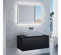 neoro n60 Meuble bas l: 100 cm, 1 tiroir, vasque blanche mate, avec miroir éclairé,, BN0065WM+BN0756BM+BN0016MI,