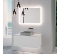 neoro n60 Meuble bas l: 100 cm, 1 tiroir, vasque l: 40 cm, acier inoxydable brossé, avec miroir éclairé,, BN0735BS+BN0756WM+BN0028MI,
