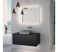 neoro n60 Meuble bas l: 100 cm, 1 tiroir, vasque l: 40 cm, acier inoxydable brossé, avec miroir éclairé,, BN0735BS+BN0756BM+BN0016MI,