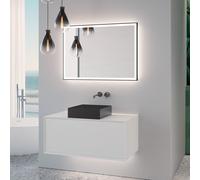 neoro n60 Meuble bas l: 100 cm, 1 tiroir, vasque l: 40 cm, noir brossé, avec miroir éclairé,, BN0735BB+BN0756WM+BN0016MI,