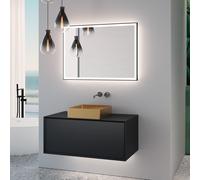 neoro n60 Meuble bas l: 100 cm, 1 tiroir, vasque l: 40 cm, or brossé, avec miroir éclairé,, BN0735BG+BN0756BM+BN0016MI,