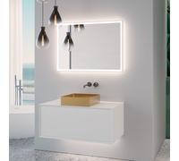 neoro n60 Meuble bas l: 100 cm, 1 tiroir, vasque l: 40 cm, or brossé, avec miroir éclairé,, BN0735BG+BN0756WM+BN0028MI,