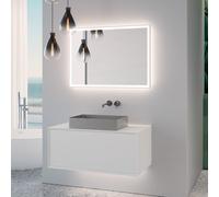 neoro n60 Meuble bas l: 100 cm, 1 tiroir, vasque l: 55 cm, acier inoxydable brossé, avec miroir éclairé,, BN0736BS+BN0756WM+BN0028MI,