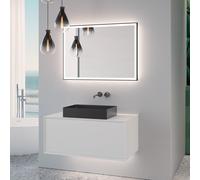 neoro n60 Meuble bas l: 100 cm, 1 tiroir, vasque l: 55 cm, noir brossé, avec miroir éclairé,, BN0736BB+BN0756WM+BN0016MI,